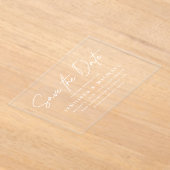 カジュアルホワイト手書きウェディングセーブザデート アクリル招待状 (レイダウン)