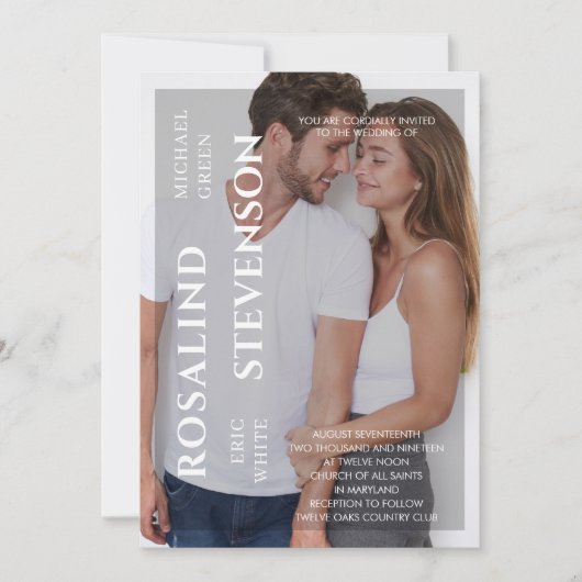 カジュアルミニマル白黒結婚写真 招待状 (正面)