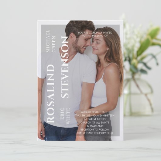 カジュアルミニマル白黒結婚写真 招待状 (スタンド正面)