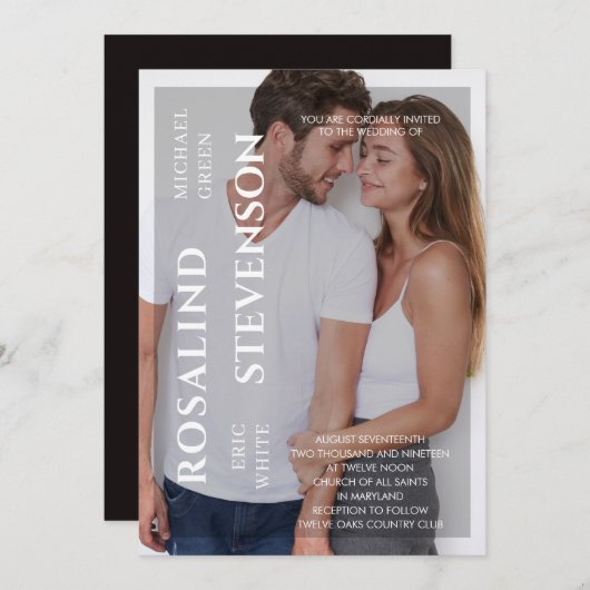 カジュアルミニマル白黒結婚写真 招待状 (正面/裏面)