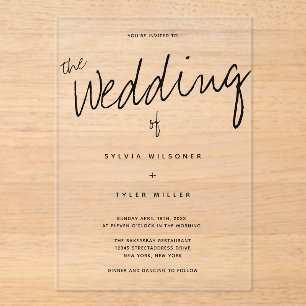 カジュアルモダン結婚タイポグラフィ アクリル招待状