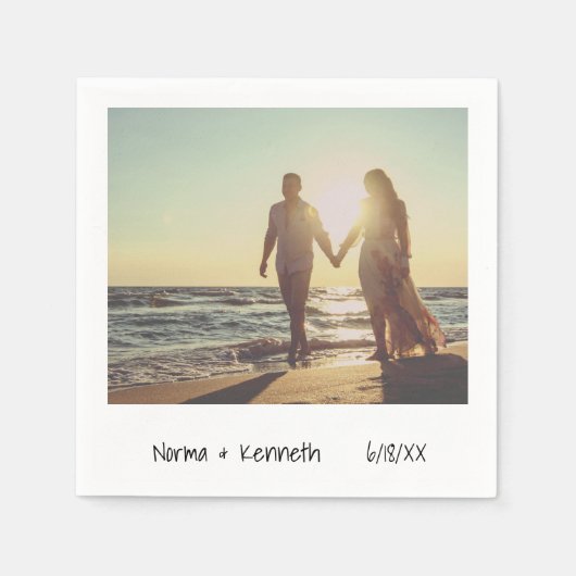 カジュアルレトロインスタント結婚写真 スタンダードカクテルナプキン (正面)
