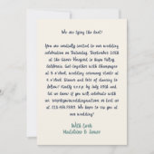 カジュアルレトロ予測できな手書き青青結婚の文字 招待状 (正面)