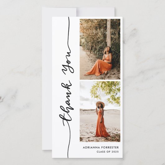 カジュアル卒業写真 | エレガントThank You Script サンキューカード (正面)