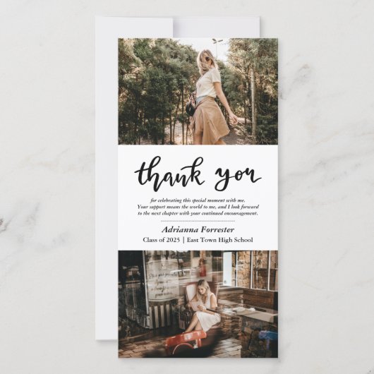 カジュアル卒業写真 | モダンThank You Script サンキューカード (正面)