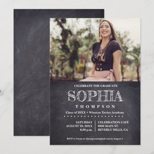 カジュアル大学院祝Chalkboard 招待状 (正面/裏面)