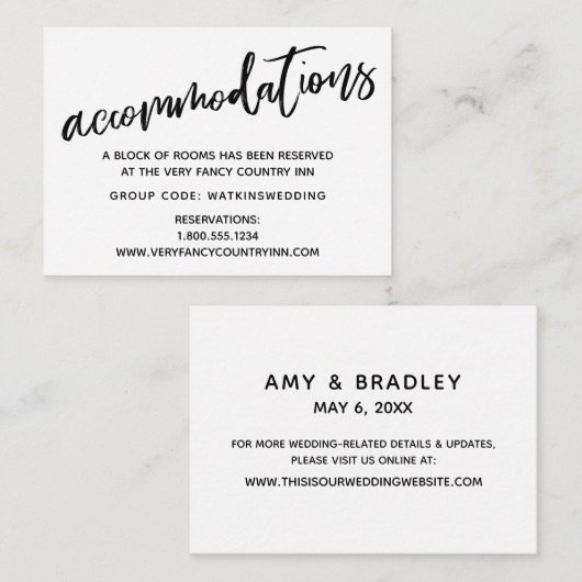 カジュアル手書きシンプルの結婚宿泊 エンクロージャーカード (正面/裏面)