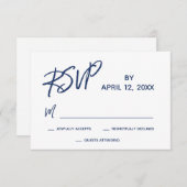 カジュアル手書きスクリプトNavy Blue結婚の 出欠カード (正面/裏面)