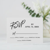 カジュアル手書きスクリプ結婚ト 出欠カード (スタンド正面)