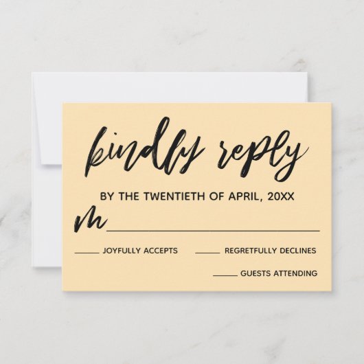 カジュアル手書き淡い色のピーチ結婚式RSVPカード 出欠カード (正面)