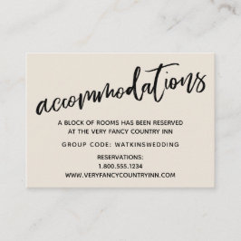 カジュアル手書き、クリーム結婚の宿泊 エンクロージャーカード