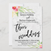 カジュアル手絵を描跡Flowers Marble結婚's 招待状 (正面)