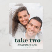 カジュアル文字 | 2枚のフォトエメラルドグリーンが再スケジュール セーブザデート (正面/裏面)