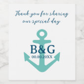 カジュアル結婚航海のティール（緑がかった色）いかりカスタム ワインラベル (シングルラベル)