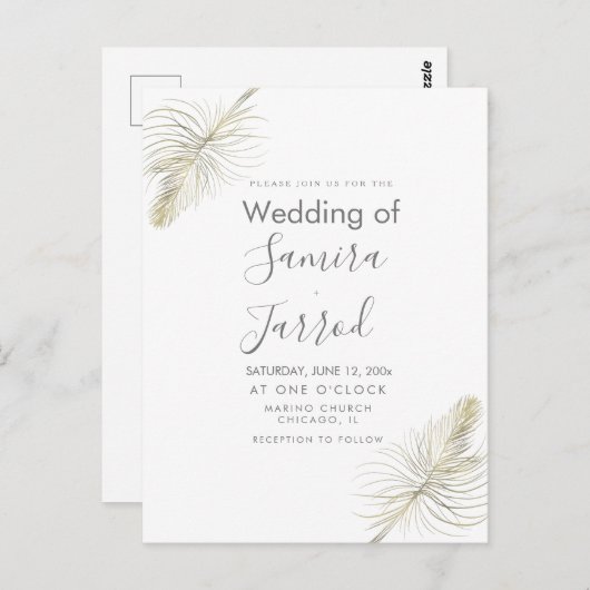 カジュアル羽ミニマル金ゴールド結婚のはがき ポストカード (正面/裏面)