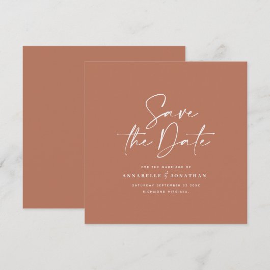 カジュアル脚本テラコッタタイポグラフィ結婚の救t セーブザデート (正面/裏面)