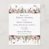 カジュアル花模様&蝶ブライダルシャワー インビテーションポストカード (正面)