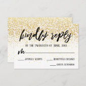 カジュアル金ゴールドフェイク紙吹雪の手結婚跡 出欠カード (正面/裏面)