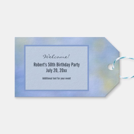 カジュアル アブストラクト ブルー イエロー パターン ウェルカム ギフトタグ (正面(横))