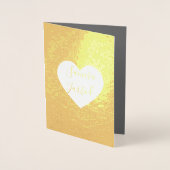 カジュアル グレーとゴールド ハート 返信と結婚式のカード 箔カード (正面)