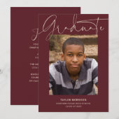 カジュアル スクリプト ワインレッド 2025 写真 卒業パーティー 招待状 (正面/裏面)