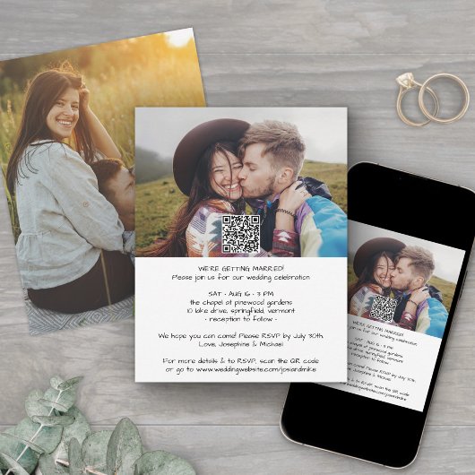 カジュアル モダン オールインワン QR RSVP 2 フォト ウェディング 招待状