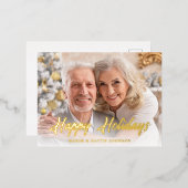 カジュアル モダン スクリプト ハッピーホリデー フォト 箔シーズンポストカード (正面/裏面)