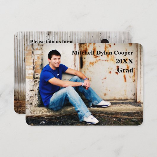 カジュアル - 3x5の卒業発表 招待状 (正面/裏面)