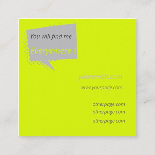 カジュアル&chatty – 蛍光イエロー スクエア名刺 (裏面)