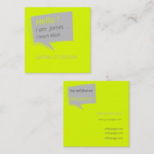 カジュアル&chatty – 蛍光イエロー スクエア名刺 (正面/裏面)
