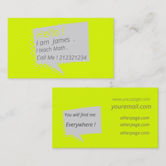 カジュアル&chatty – 蛍光黄 名刺 (正面/裏面)
