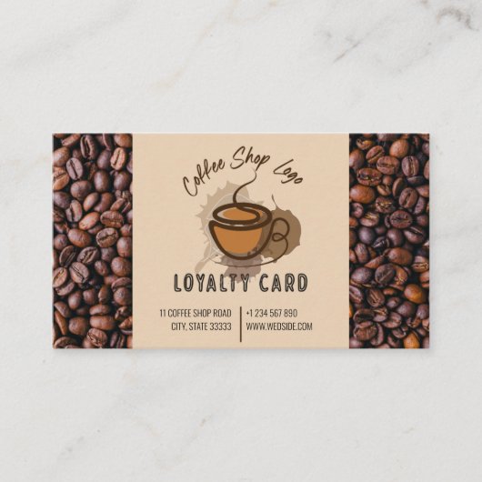 カジュアルCoffee Beansロゴのコーヒーショップを追加 ロイヤリティカード (正面)