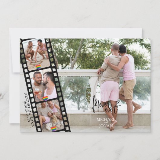 カジュアルLGBTQ 4 PHOTO Filmstrip Save the Date 招待状 (正面)