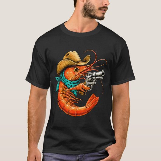 カジュン風の海鮮 楽しいエビ  Tシャツ (正面)