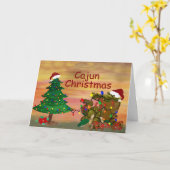 カジュン・クリスマスのサンタガーターがいるバイユーのホリデー カード (黄色い花)