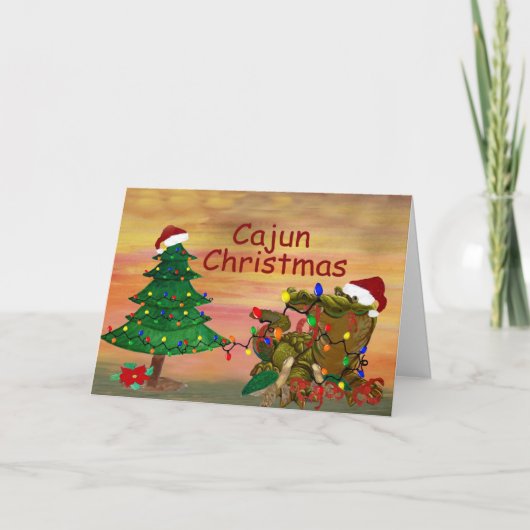 カジュン・クリスマスのサンタガーターがいるバイユーのホリデー カード (正面)