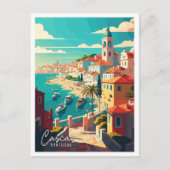 カスカイスポルトガルアートヴィンテージ旅行イラストレーション ポストカード (正面)