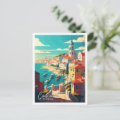 カスカイスポルトガルアートヴィンテージ旅行イラストレーション ポストカード (スタンド正面)