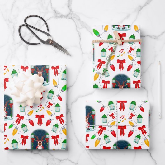 カスキーかわいいクリスマスカロル歌トナカイ ラッピングペーパーシート (正面)