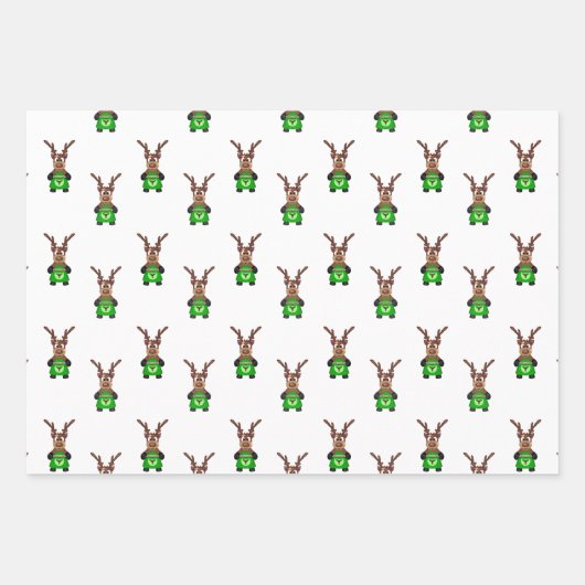 カスキーかわいいクリスマストナカイベーキングジンジャーブレッド ラッピングペーパーシート (正面)