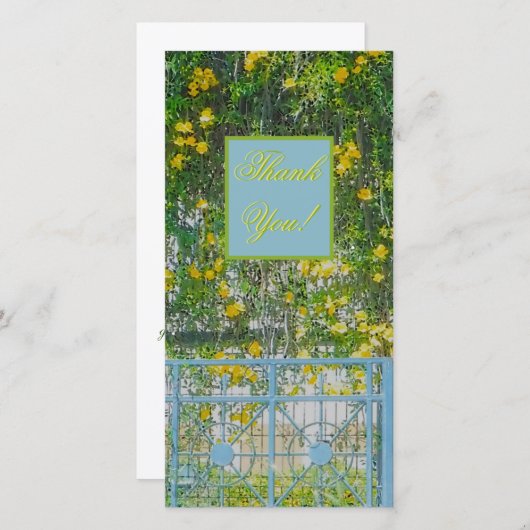 カスケーディングイエロー花及びベビーブルーゲート サンキューカード (正面/裏面)