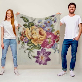 カスケーディングエレガンス:磁器インスパイア-フローラの流出 フリースブランケット