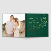 カスケーディンググリーンとゴールド離れフォイルフォト結婚ズ ゲストブック (全面)