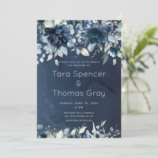 カスケーディングネイビーブルー牡丹結婚ズ 招待状 (スタンド正面)