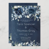 カスケーディングネイビーブルー牡丹結婚ズ 招待状 (正面/裏面)