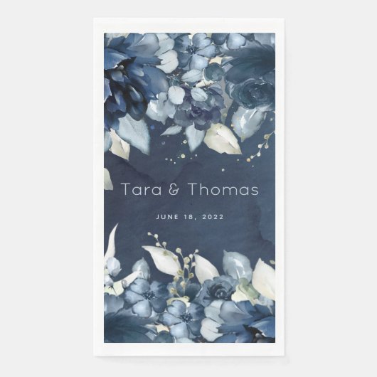 カスケーディングバラ結婚ズロングネイビーディナーナプキン (正面)