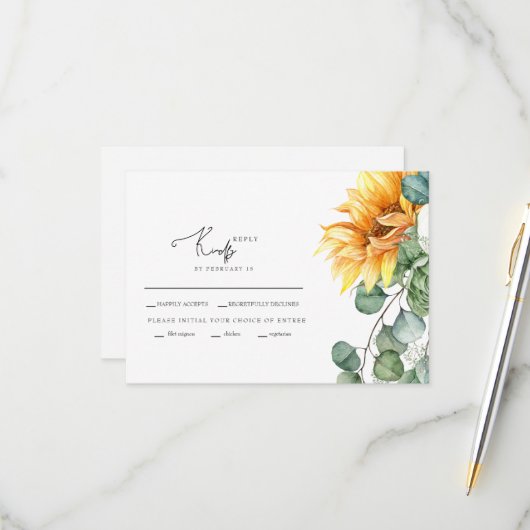 カスケーディングヒマワリ結婚の緑 出欠カード (正面/裏面インサイチュ)