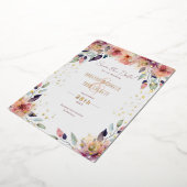 カスケーディングピンクのフローラ結婚式の日付を保存 箔招待状 (回転した状態)