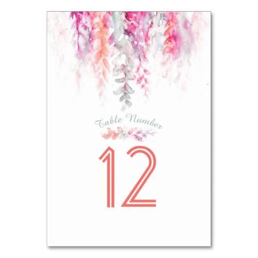カスケーディングフラワーコーラルピンク緑の水色 テーブルナンバー (裏面)