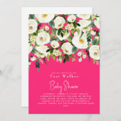 カスケーディングホワイトフローラホットピンク赤ちゃんシャワー 招待状 (正面/裏面)